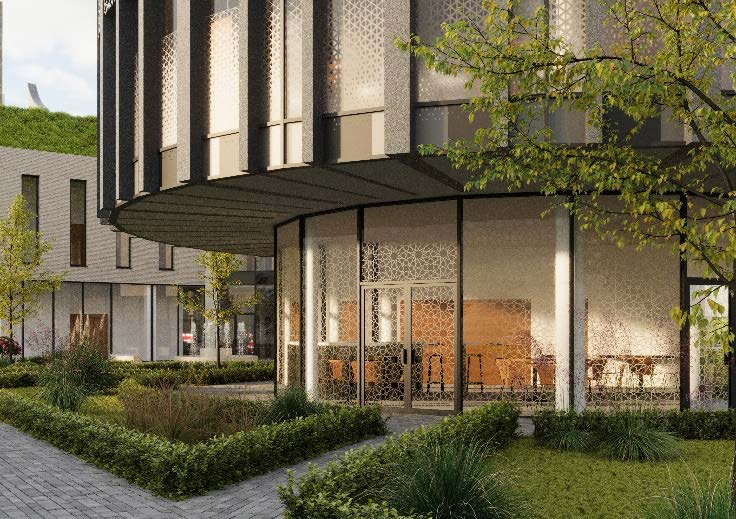 Ornate fountain at the Unity Centre entrance, reflecting Islamic geometric design traditions